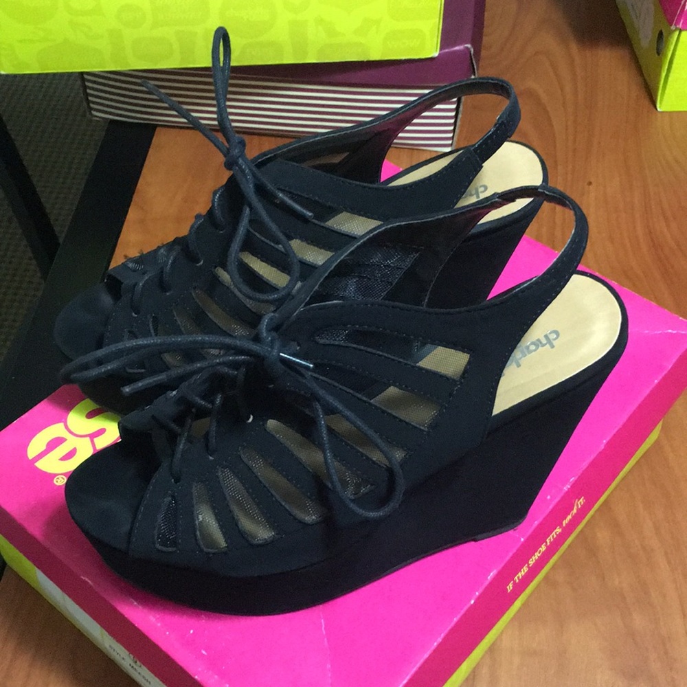 Black suede wedges